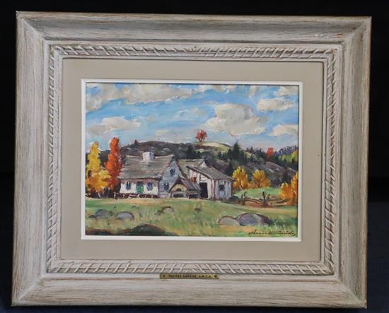 Thomas Hilton Garside (Canadian 1906-1980) Landscape with old cottages 19 x 27cm